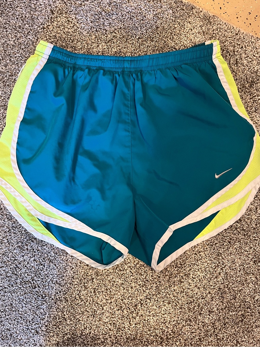 Nike Teal and Neon Yellow Athletic Running Shorts